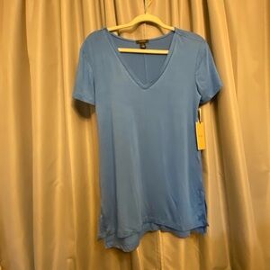 Halogen NWT! Blue Tencel V-Neck Tee Tunic T-Shirt flaw oversized XS